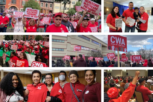 Collage of photos of CWA members in New Jersey